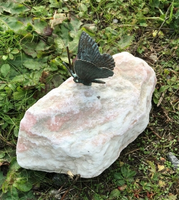 Rottenecker Bronzefigur Schmetterling auf Rosario Findling