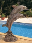 Rottenecker Bronze-Solitär-Skulptur 2 Delfine, wasserspeiend
